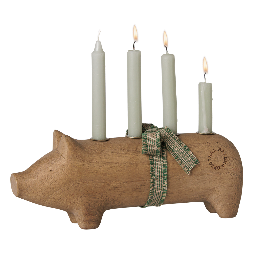 Holzschwein für 4 Kerzen