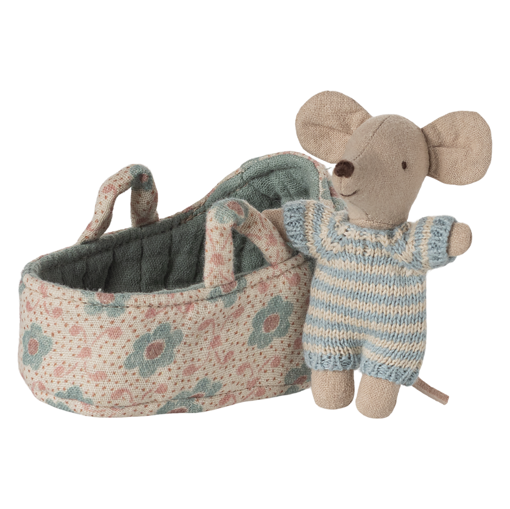 Maileg Maus / Baby in Tragetasche / Blau