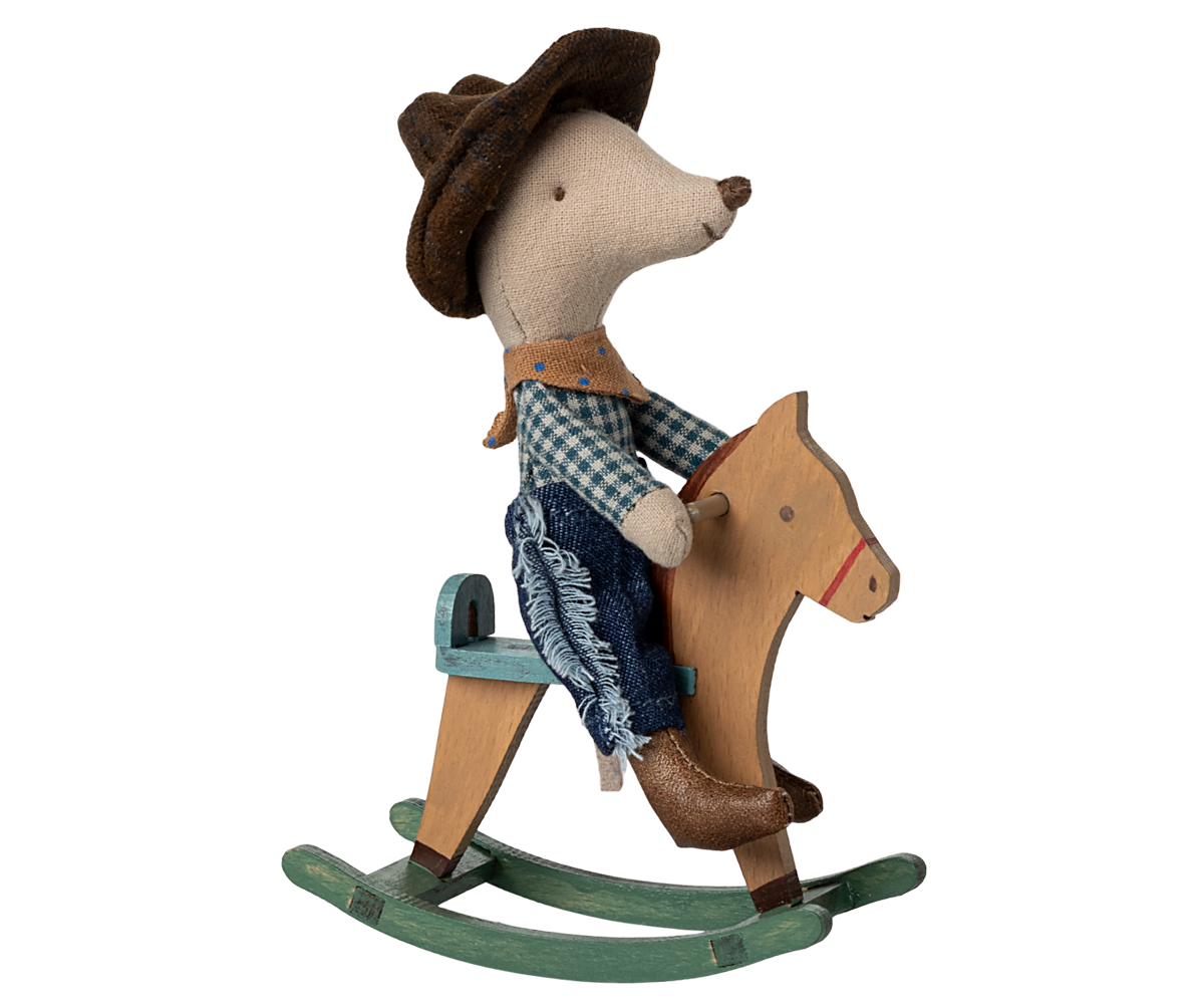 Maileg Cowboy Maus auf Schaukelpferd