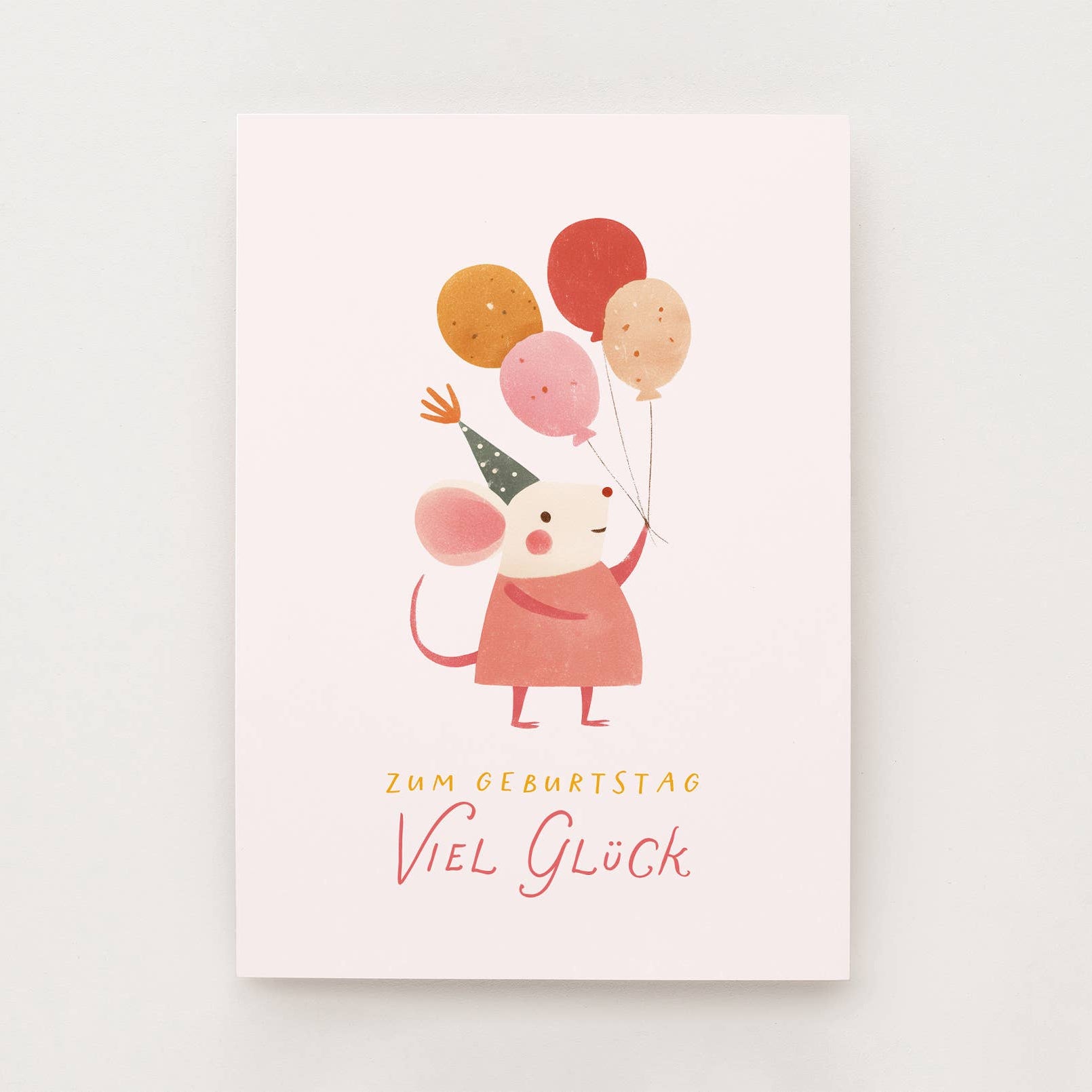 Geburtstagskarte mit Maus und Luftballons