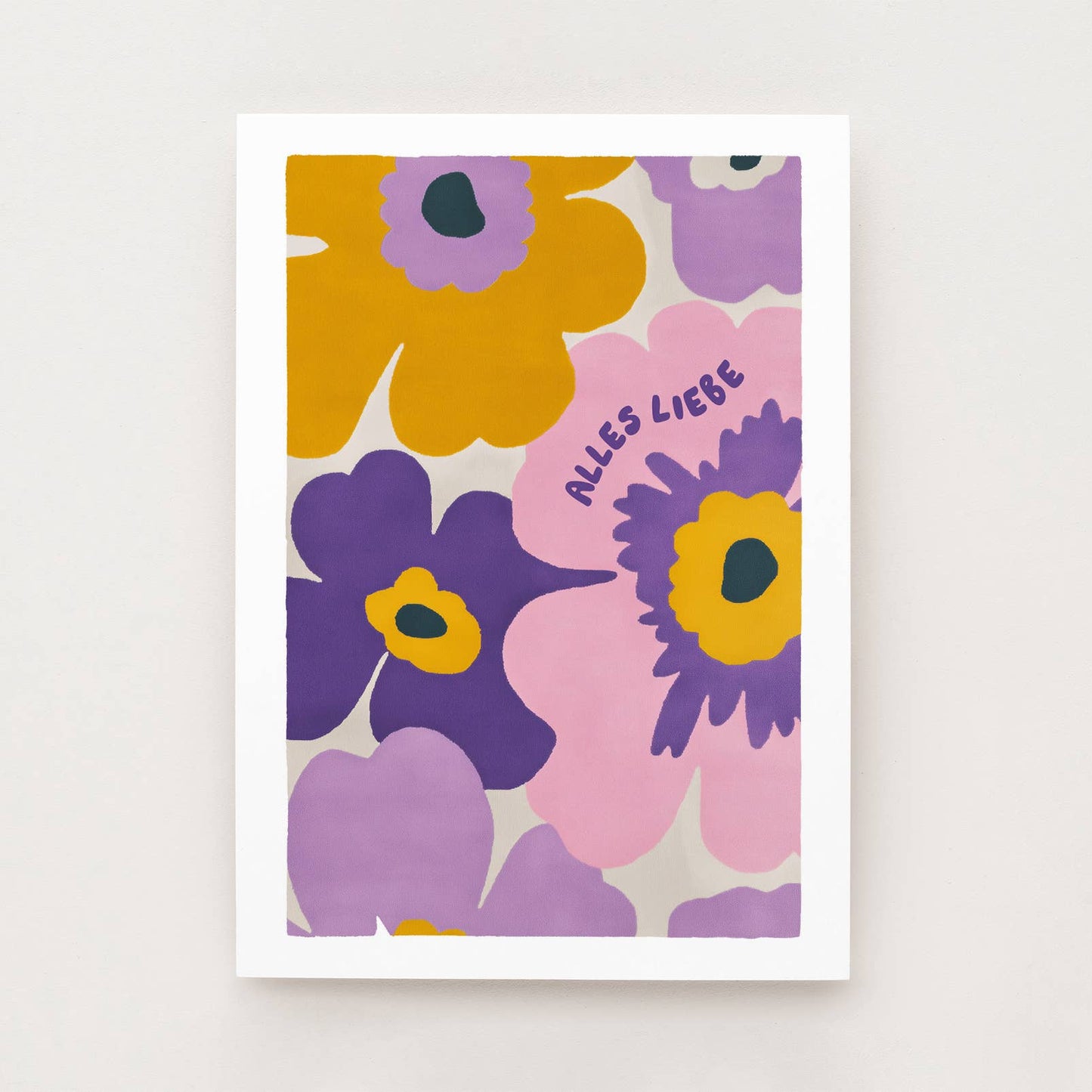 Postkarte mit großen bunten Blumen - Alles Liebe