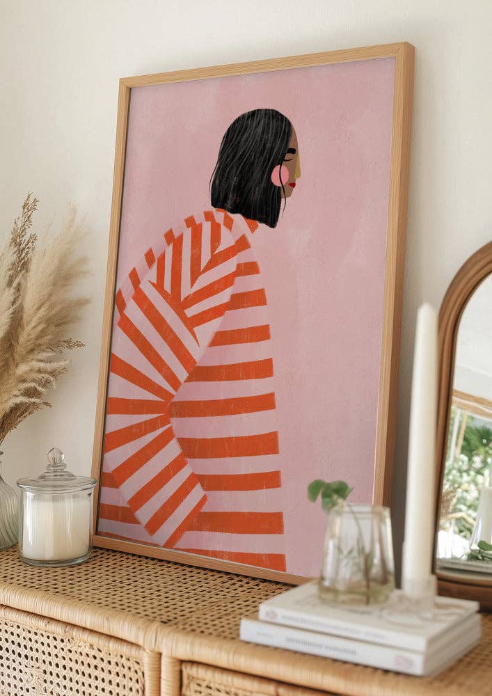 Poster / Frau im orange gestreiften Mantel