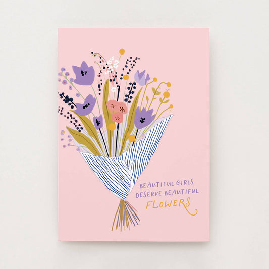 Postkarte Blumenstrauß Schöne Mädchen