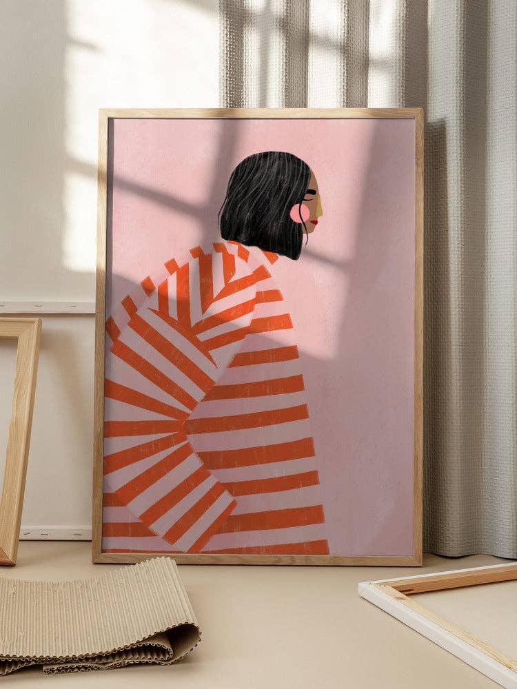Poster / Frau im orange gestreiften Mantel