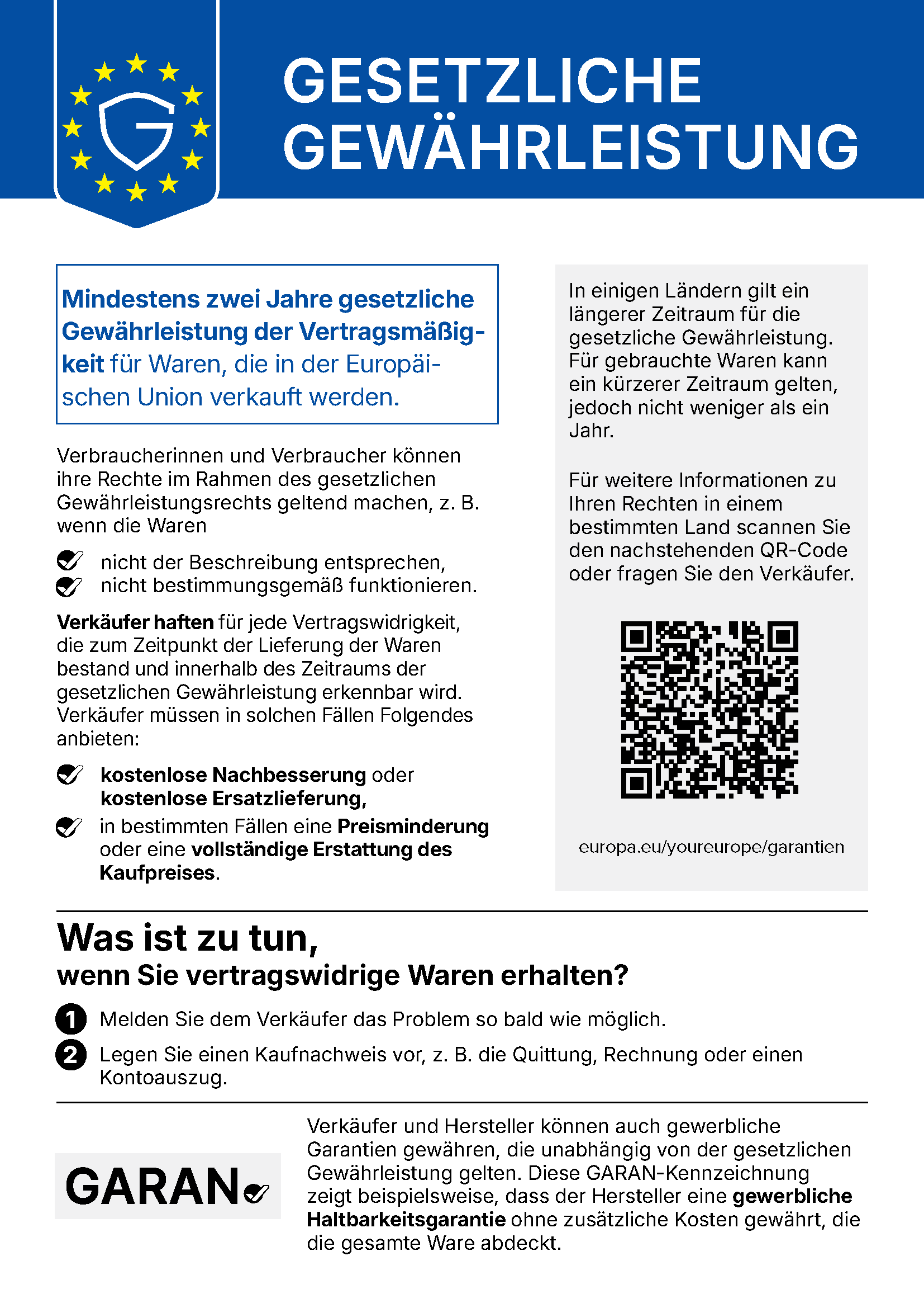 Harmonisierte Mitteilung zu den gesetzlichen Gewährleistungsrechten