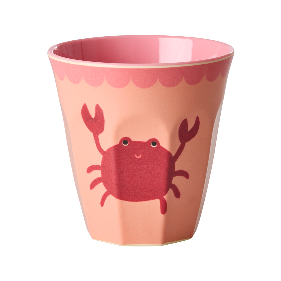 Rosa Melamin Becher von Rice mit Krabben-Motiv