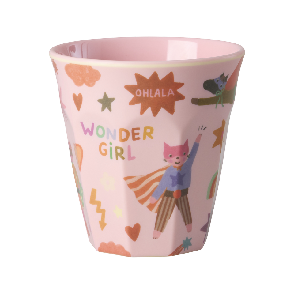 Rice Melamin Becher mit Superheldinnen-Motiv in rosa