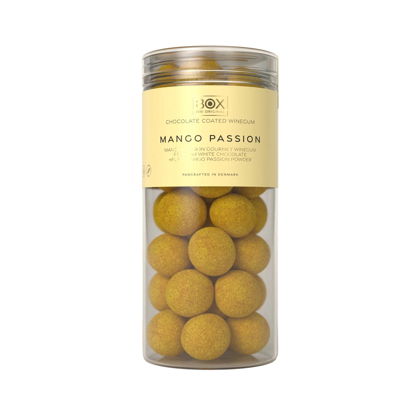Weingummi von Box mit weißer Schokolade und Mango Passion Pulver