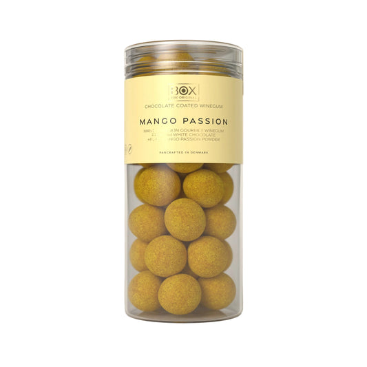 Weingummi von Box mit weißer Schokolade und Mango Passion Pulver