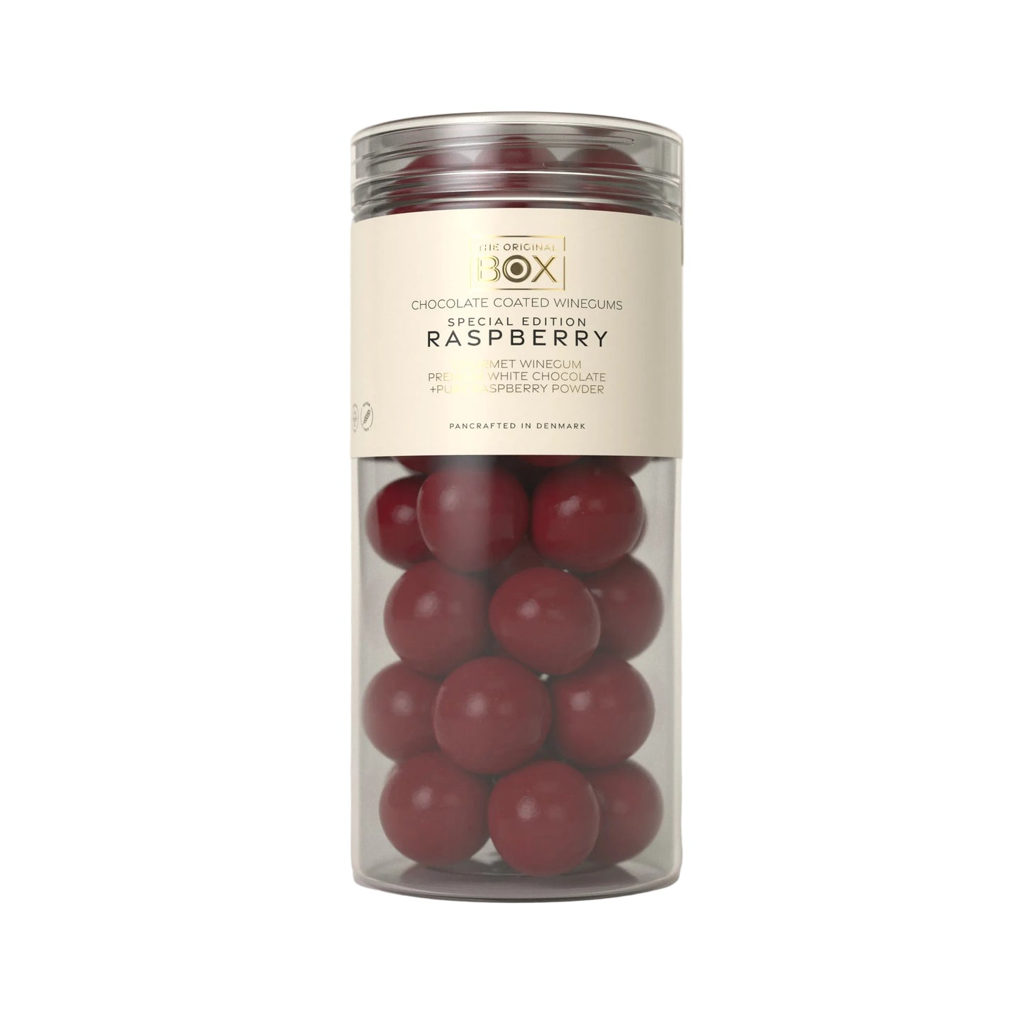 Fruchtummi mit weißer Schokolade und Himbeere von Box aus Dänemark