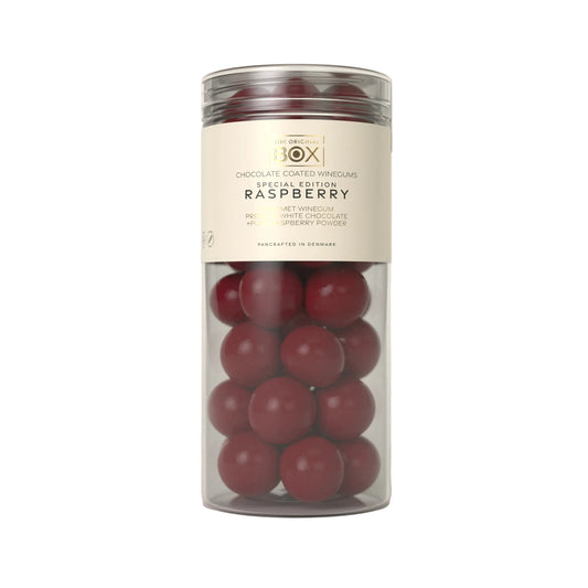 Fruchtummi mit weißer Schokolade und Himbeere von Box aus Dänemark