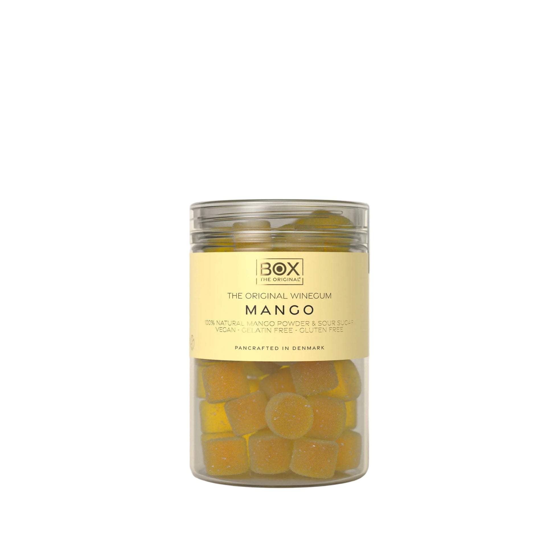 Mango-Fruchtummi mit saurem Zucker in Geschenkbox.