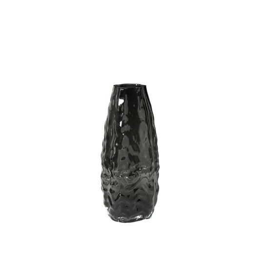 Graue Vase von Broste Copenhagen aus welligem Glas.
