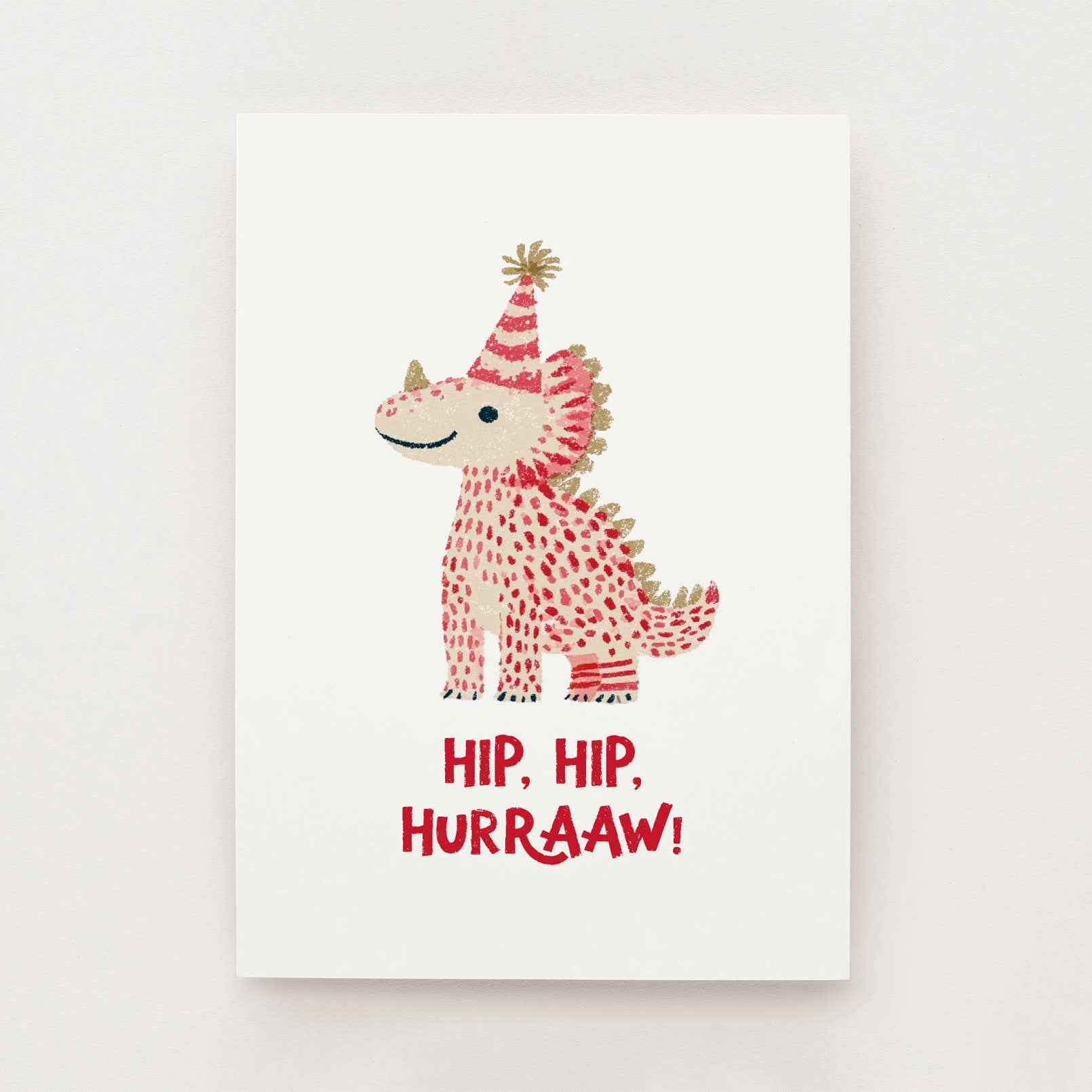 Geburtstagskarte mit gepunktetem Dino und Hip Hip Hurraaw