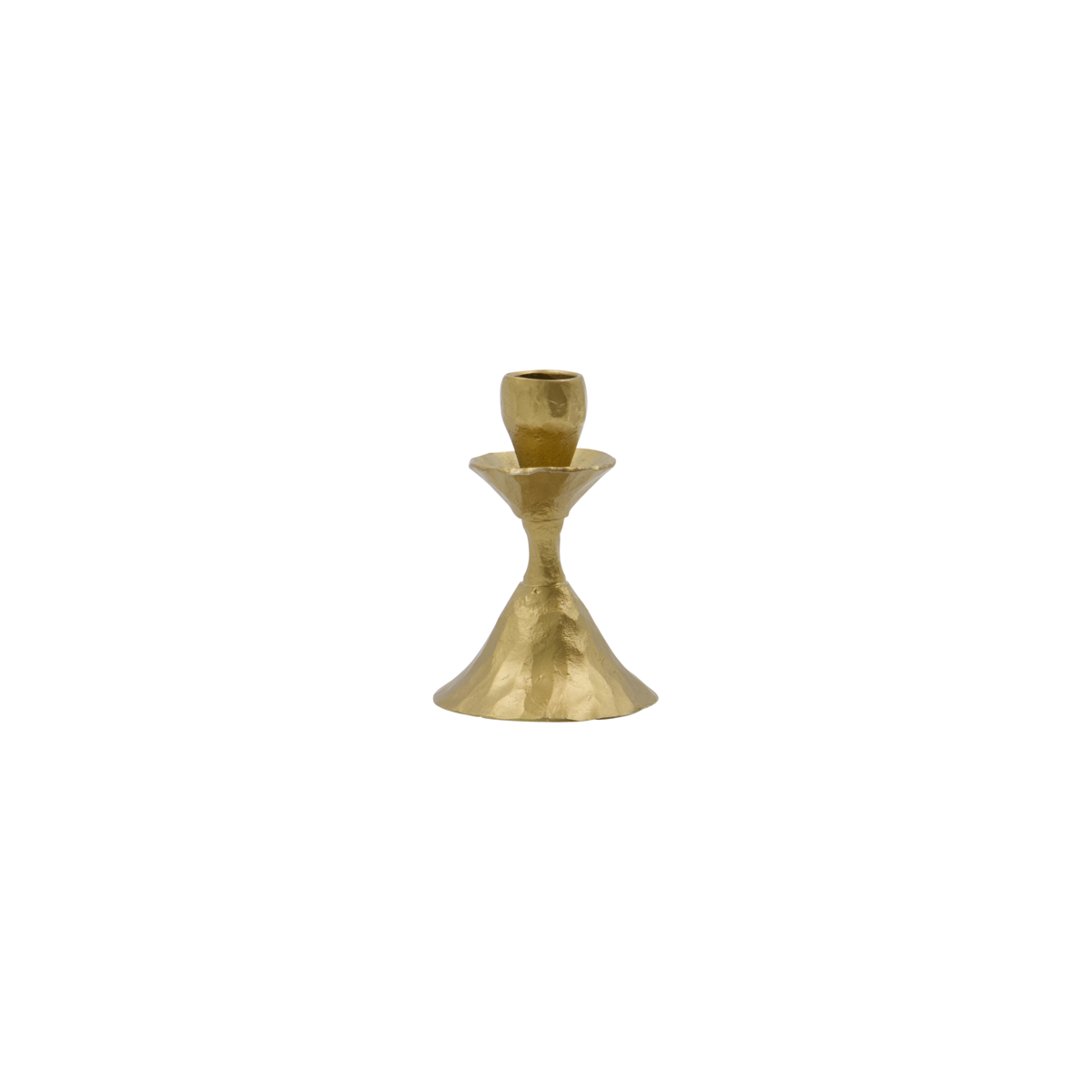 Kleiner goldener Kerzenhalter für eine dünne Kerze.