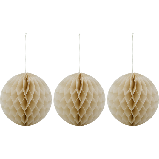 Drei cremefarbene, gefächerte Papier-Weihnachts-Anhänger
