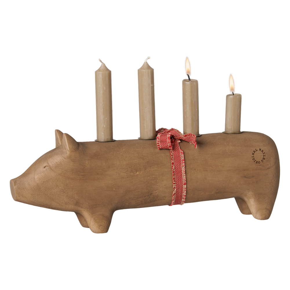 Holzschwein Natur für 4 Kerzen