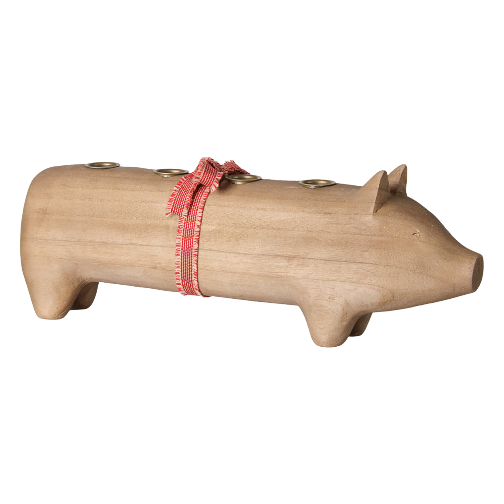 Großes Holzschwein für 4 Kerzen