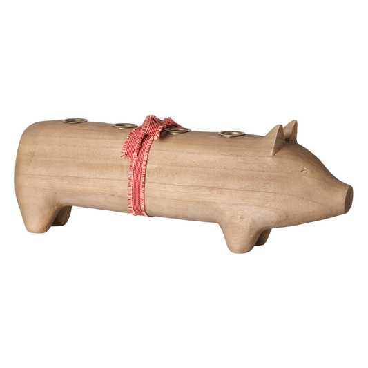 Großes Holzschwein für 4 Kerzen