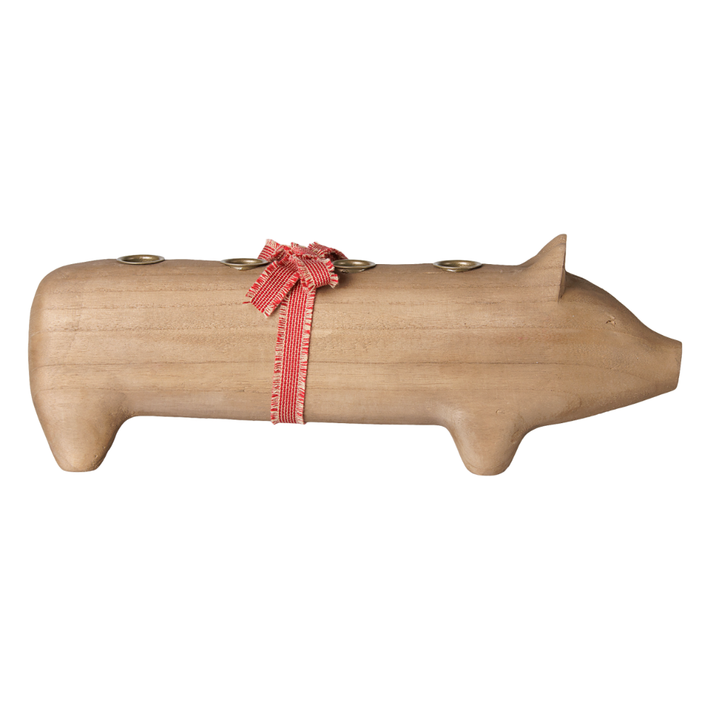 Grosses Holzschwein für 4 Kerzen