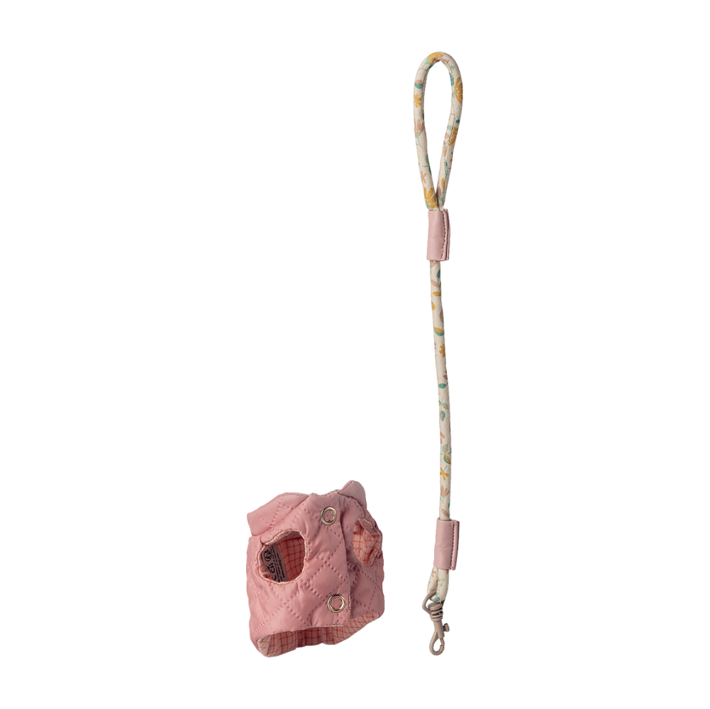 Haustierhalsband und Leine in Rosa für Hunde, Katzen und Hasen aus Plüsch von Maileg