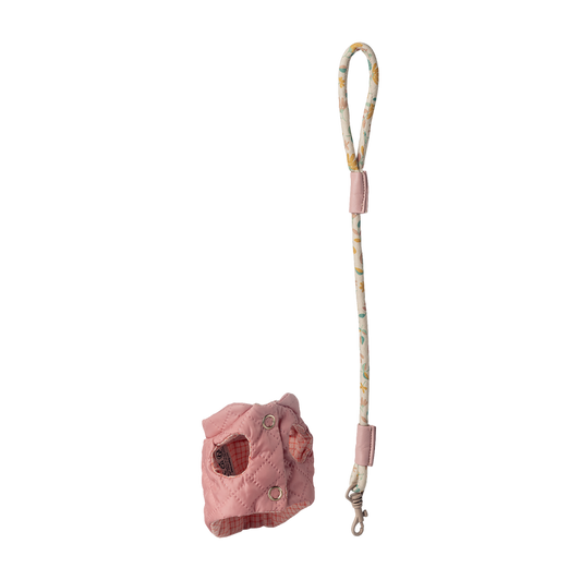 Haustierhalsband und Leine in Rosa für Hunde, Katzen und Hasen aus Plüsch von Maileg