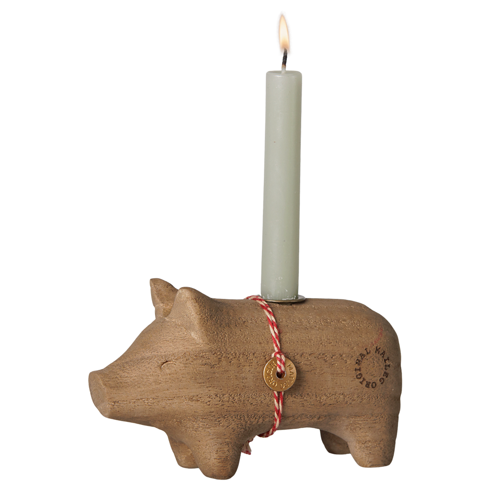 Kleines Holzschwein mit Kerzenhalter 