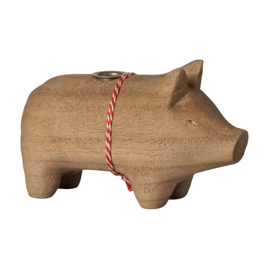 Kleines Holzschwein mit Kerzenhalter