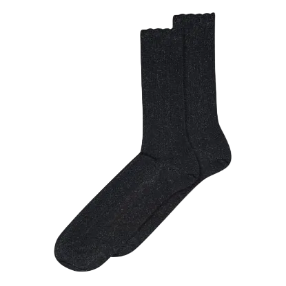 Dunkelblaue Glitzersocken mit Muschelrand.
