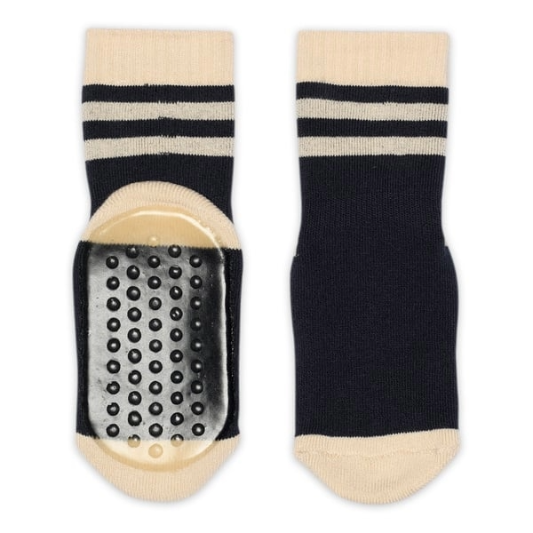 Dunkelblaue Stopper Socken mit weißem Rand