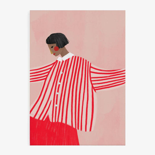 Poster „Frau mit rot gestreifter Jacke“ – Motiv von Bea Müller