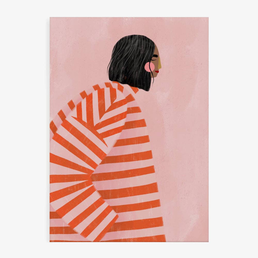 Poster „Frau im orange-gestreiften Mantel“ – Motiv von Bea Müller