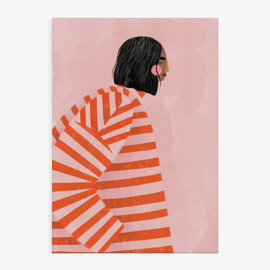 Poster „Frau im orange-gestreiften Mantel“ – Motiv von Bea Müller