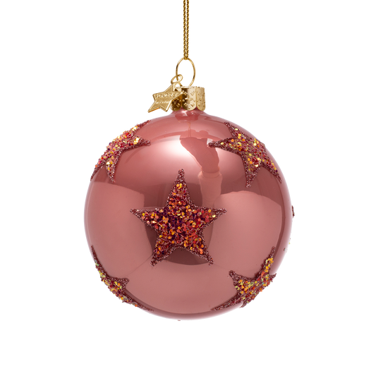 Altrosa Weihnachtsbaumanhänger von Vondels mit rosa Glitzersternen.