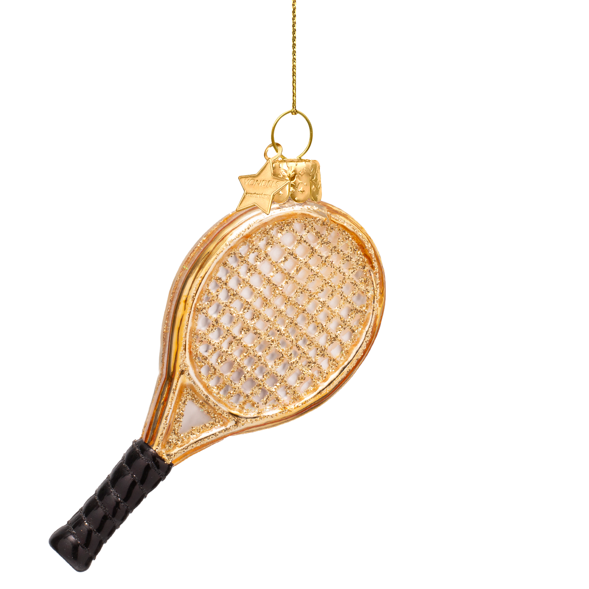 Goldener Tennisschläger als Weihnachtsbaumanhänger