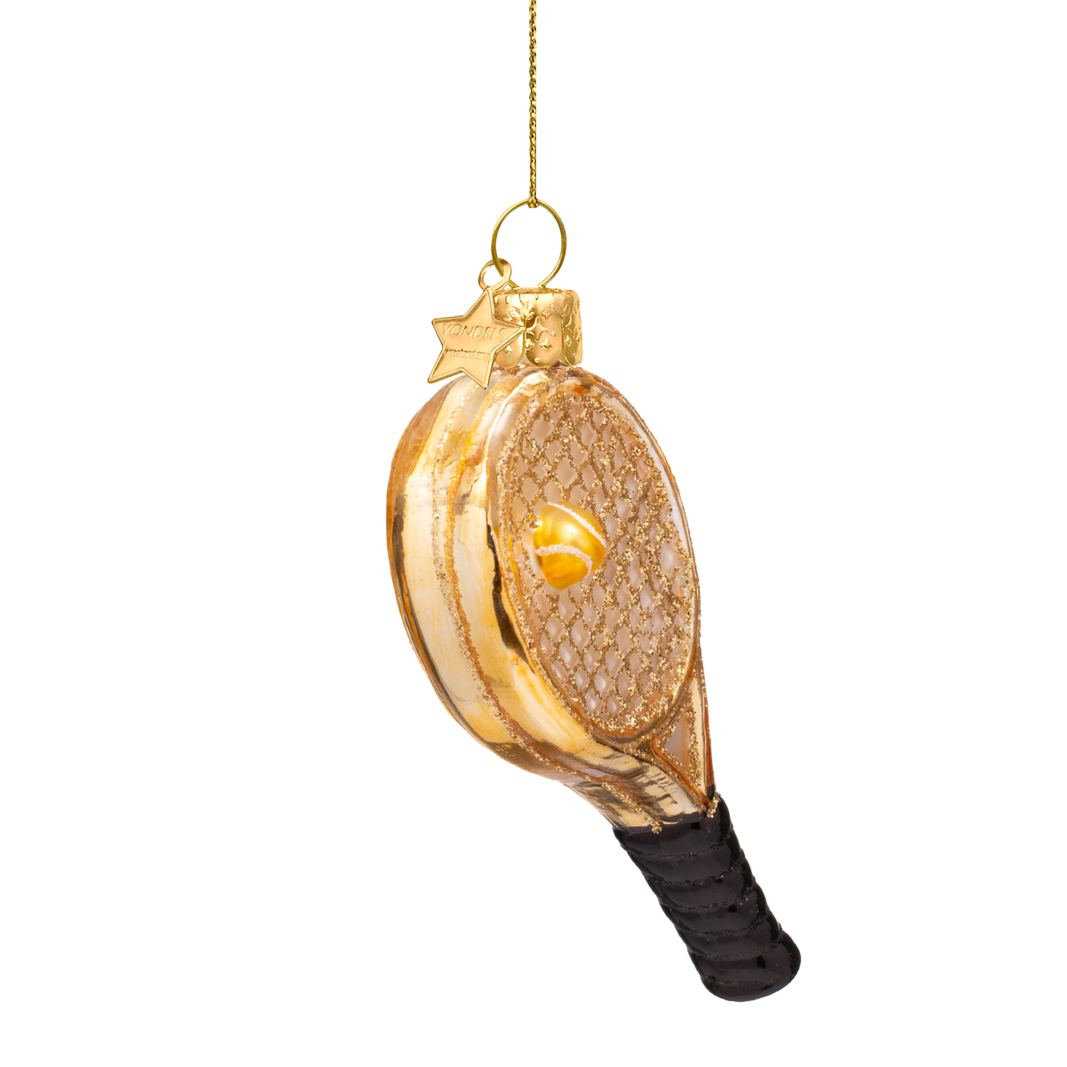 Goldener Tennisschläger als Weihnachtsbaumanhänger