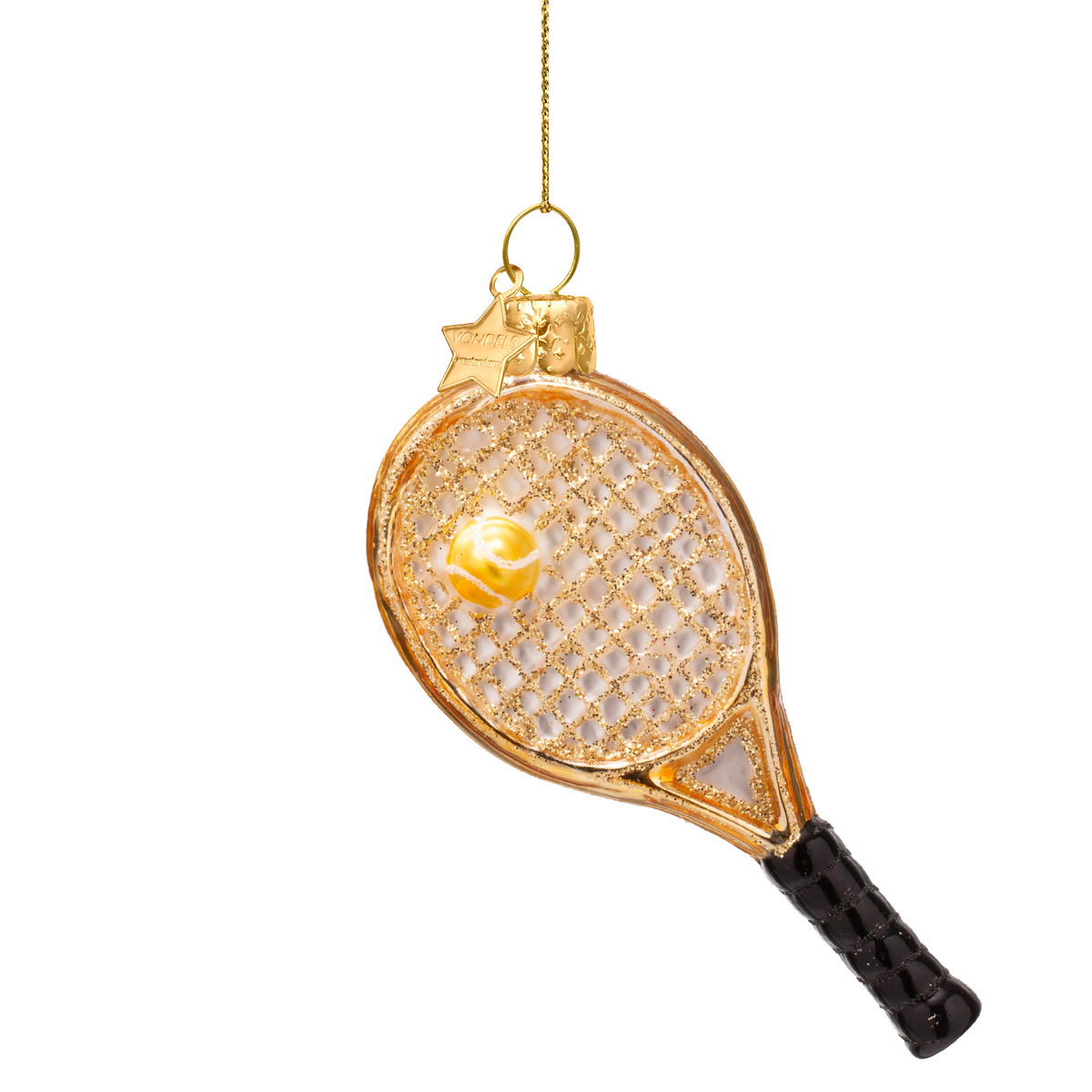 Goldener Tennisschläger als Baumschmuck für Weihnachten