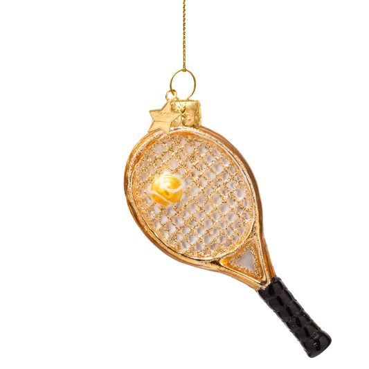 Goldener Tennisschläger als Baumschmuck für Weihnachten